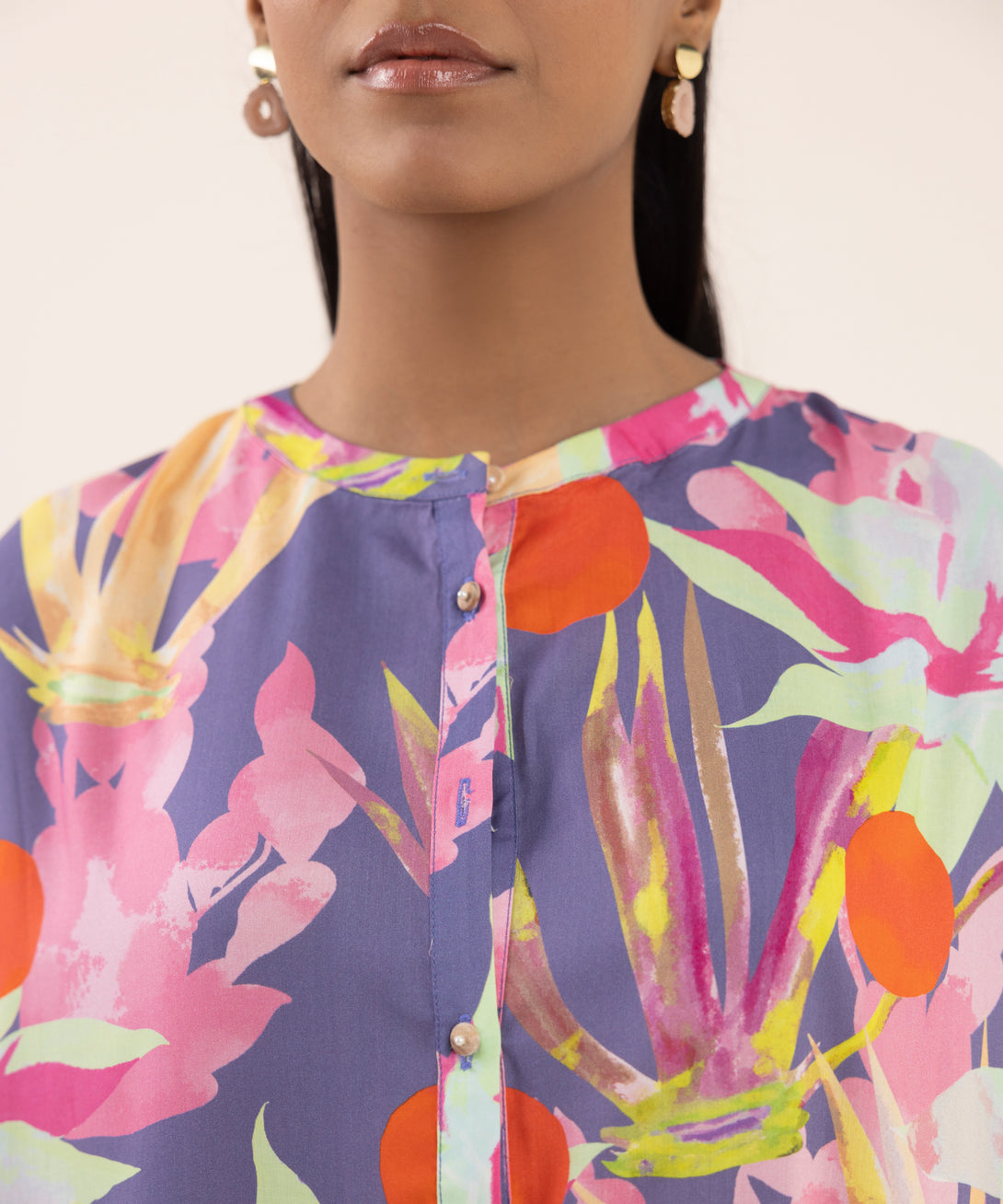 Women's RTW Arabic Lawn Blue Printed Aline Shirt