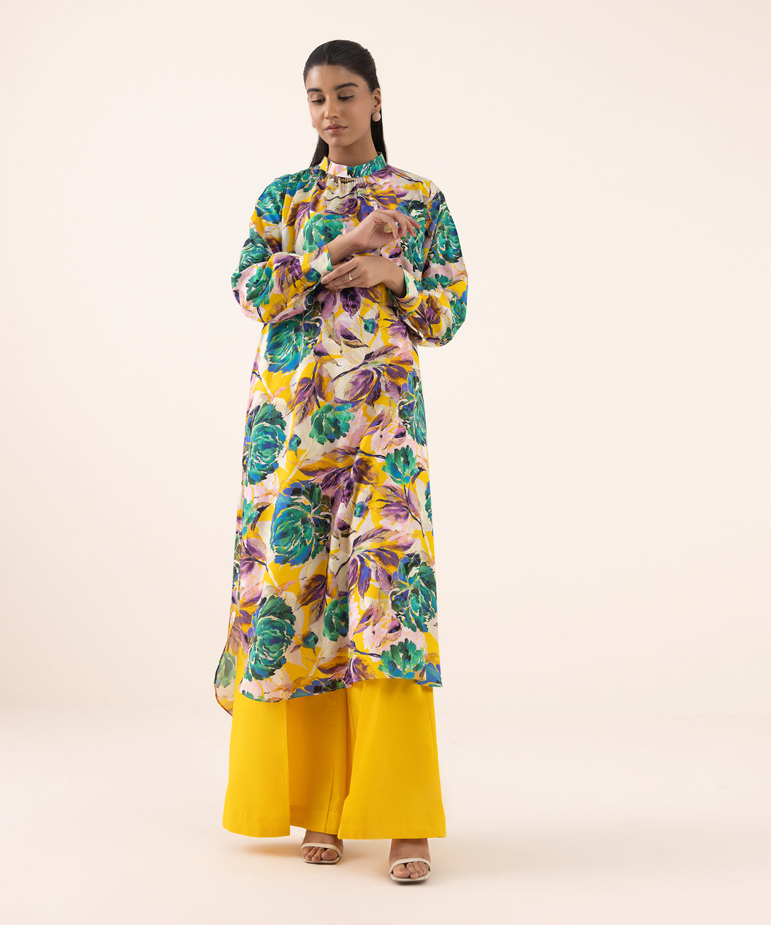 Women's RTW Arabic Lawn Yellow Printed Aline Shirt