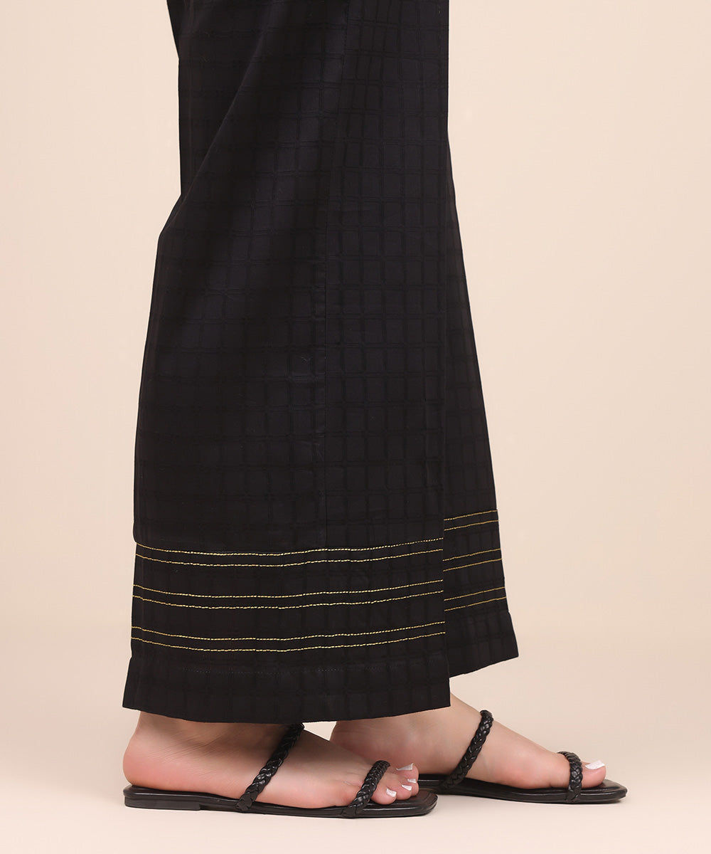 Women's Pret Textured Cotton Black Solid Culottes