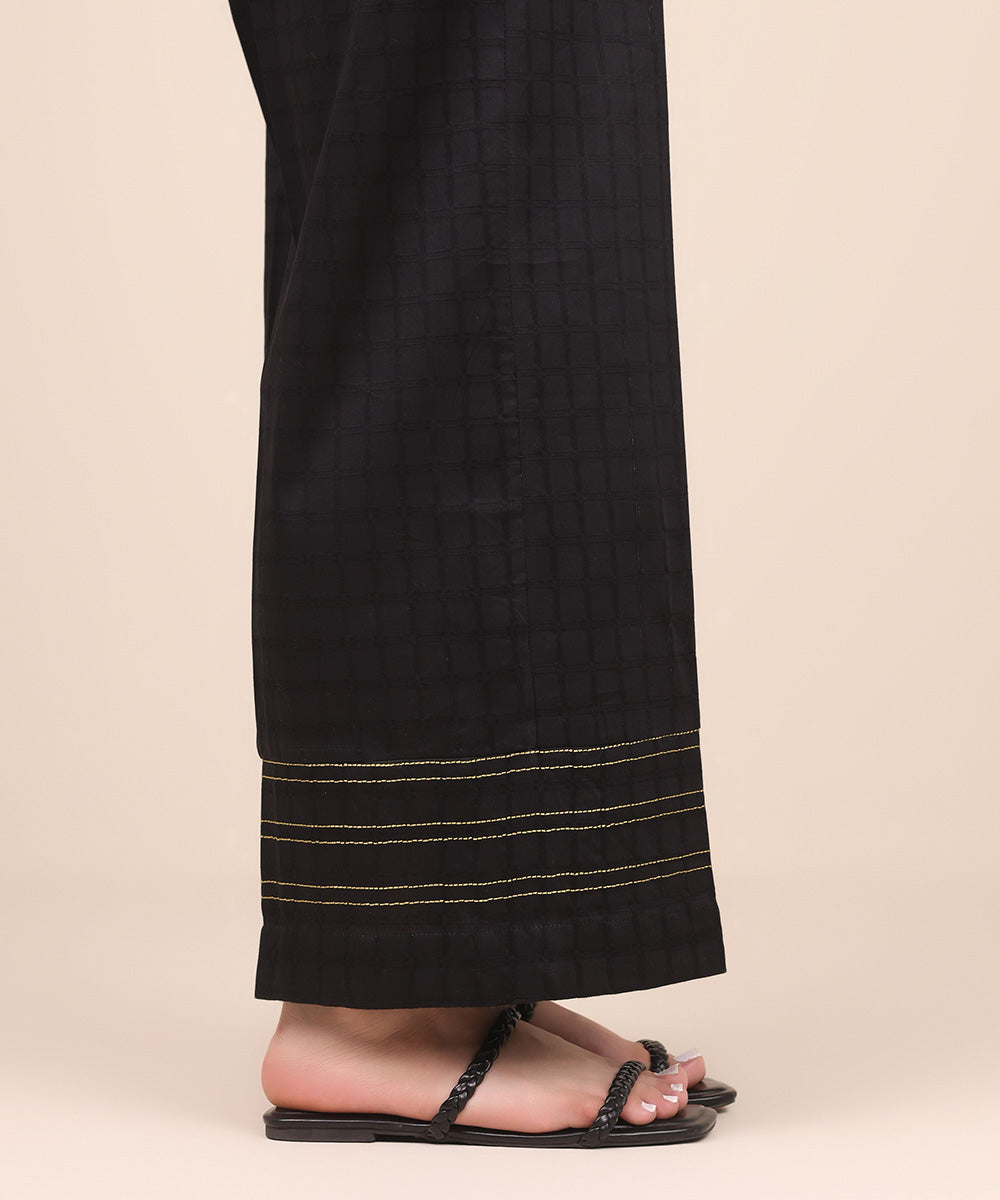 Women's Pret Textured Cotton Black Solid Culottes