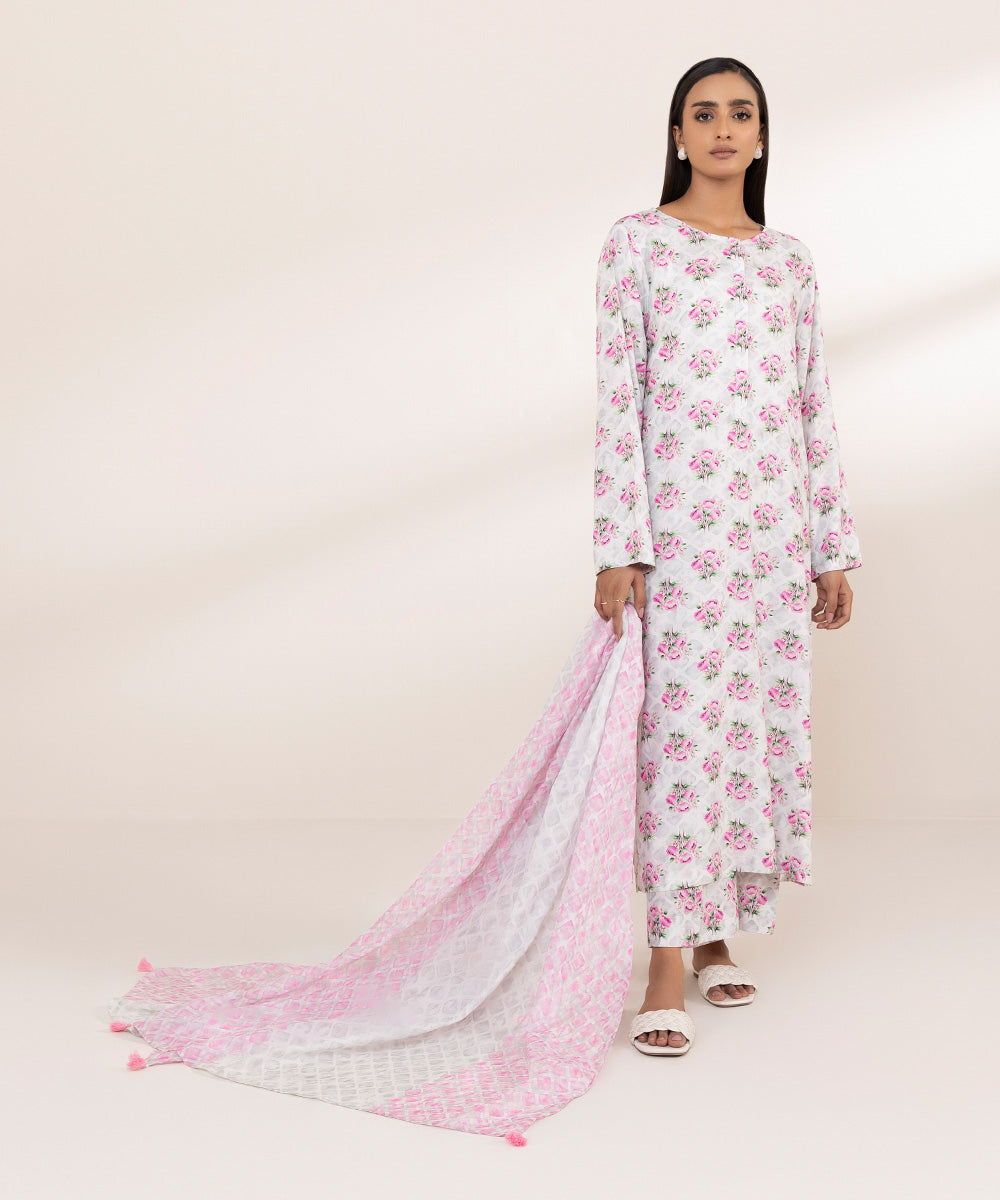 Fine Voile Pink Embroidered Dupatta