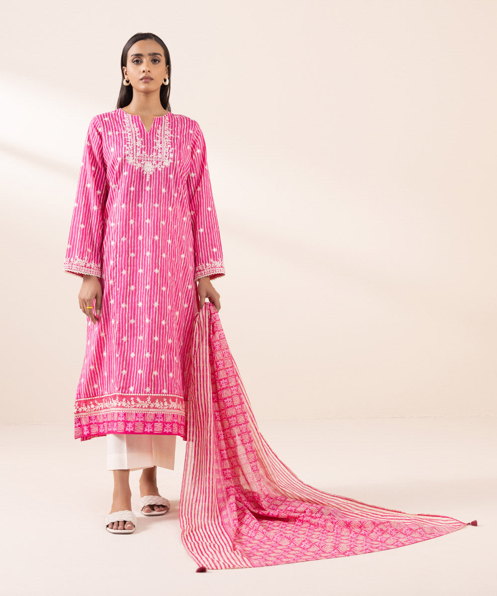 Zari Voile Pink Printed Dupatta