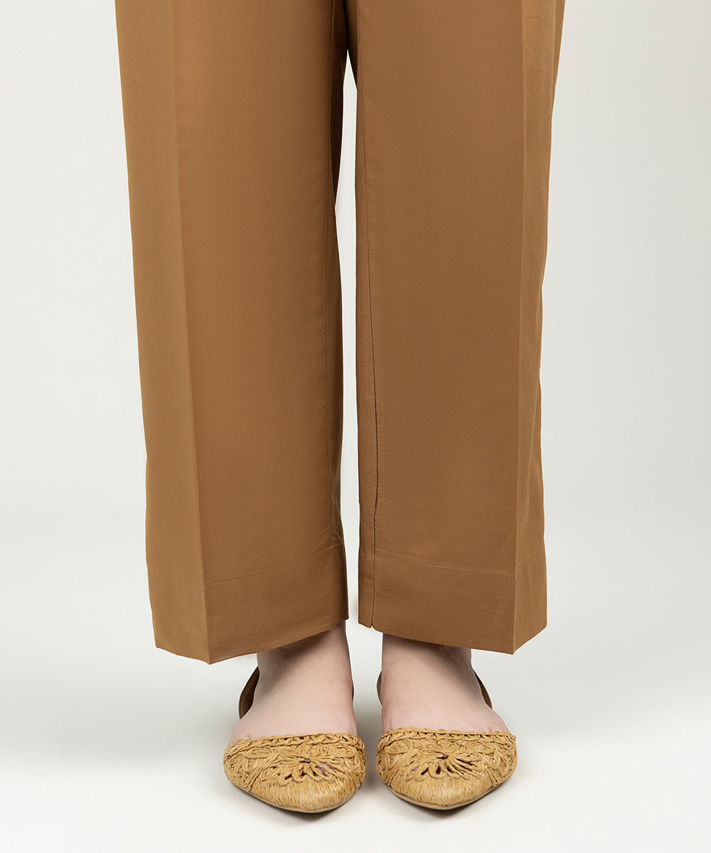 Women's Pret Cambric Solid Brown Straight Pants