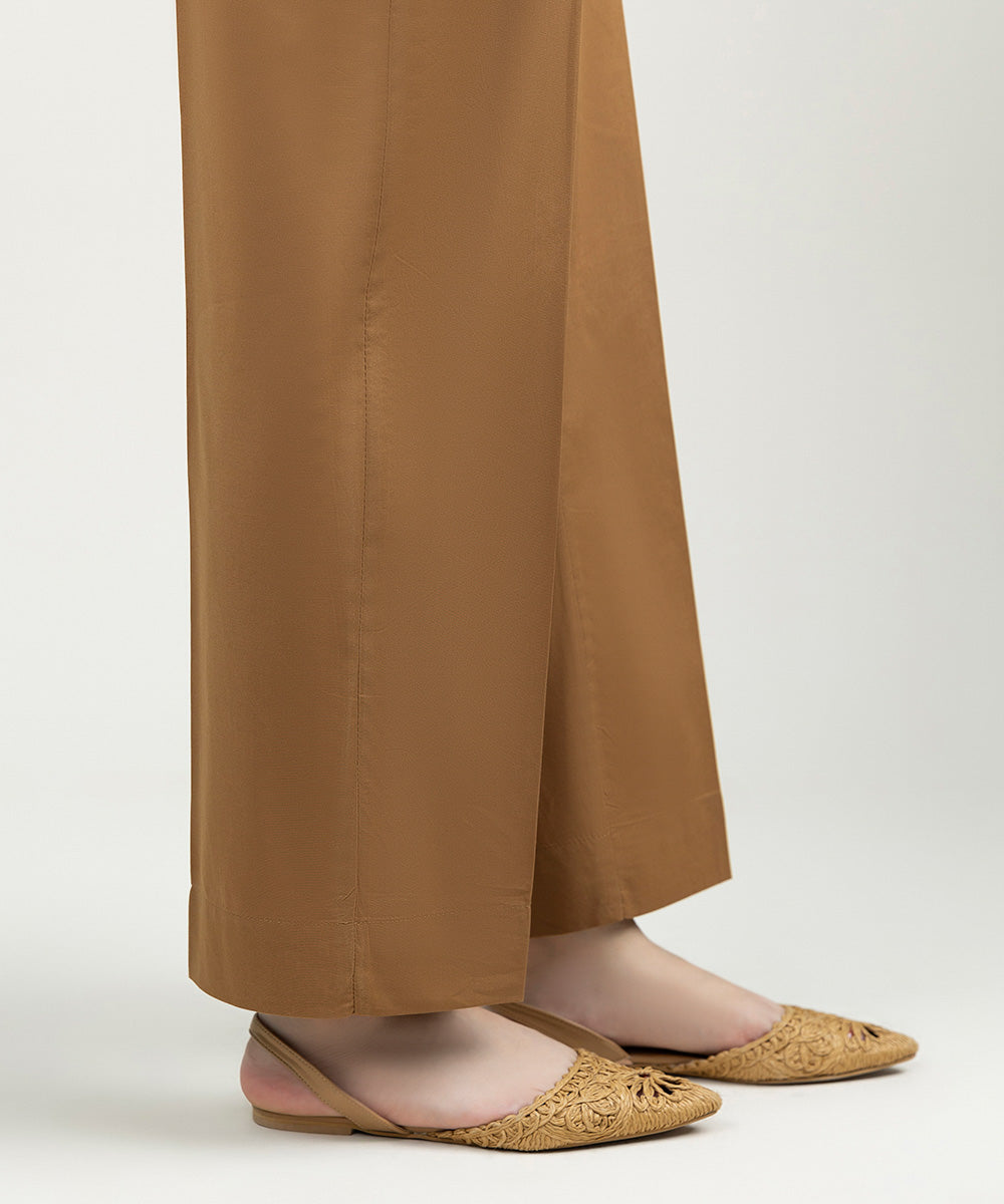 Women's Pret Cambric Solid Brown Straight Pants