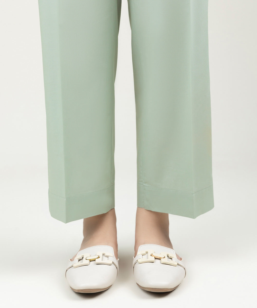 Women's Pret Cambric Solid Sage Green Straight Pants