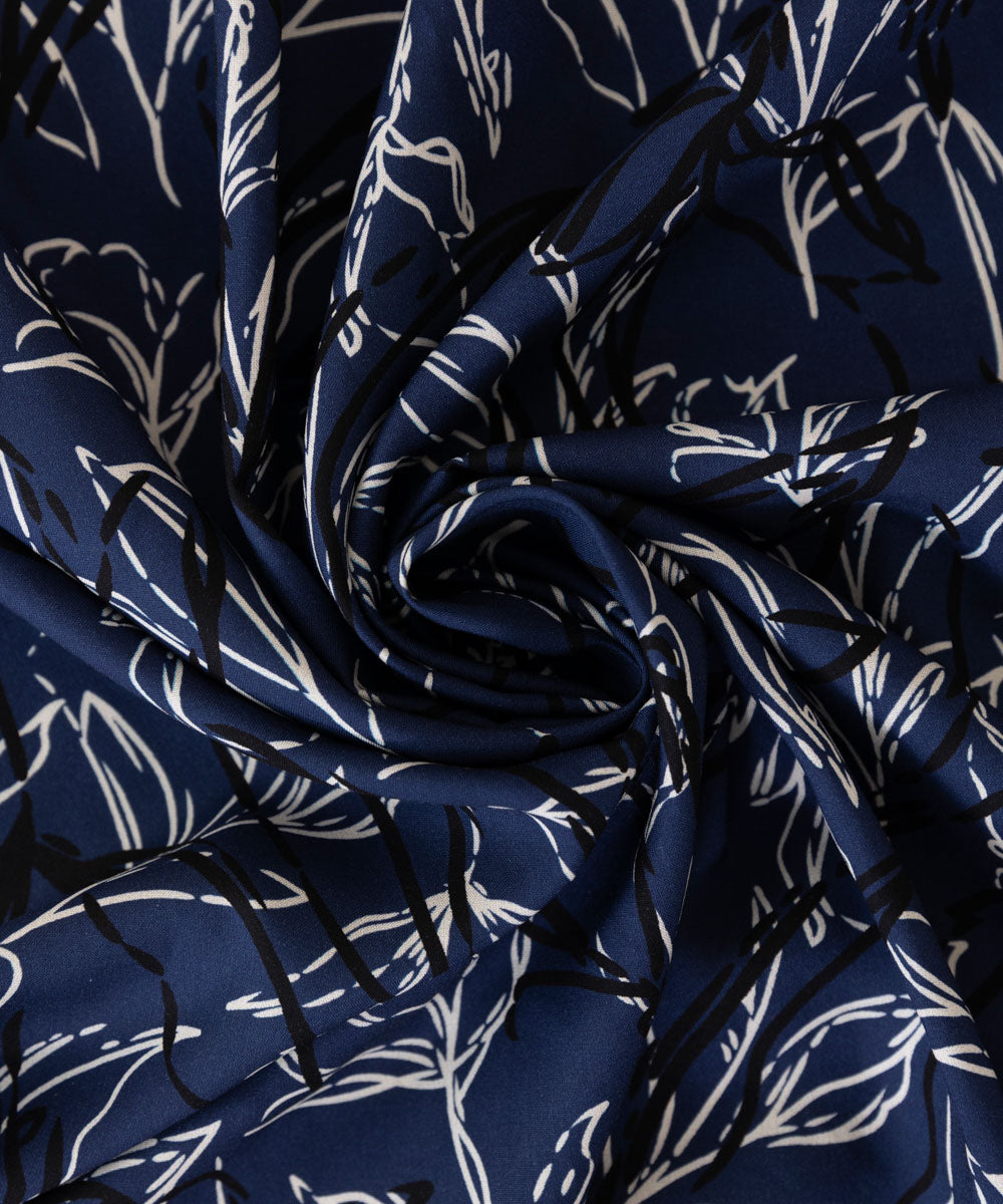 Linen Printed Navy Blue Dupatta