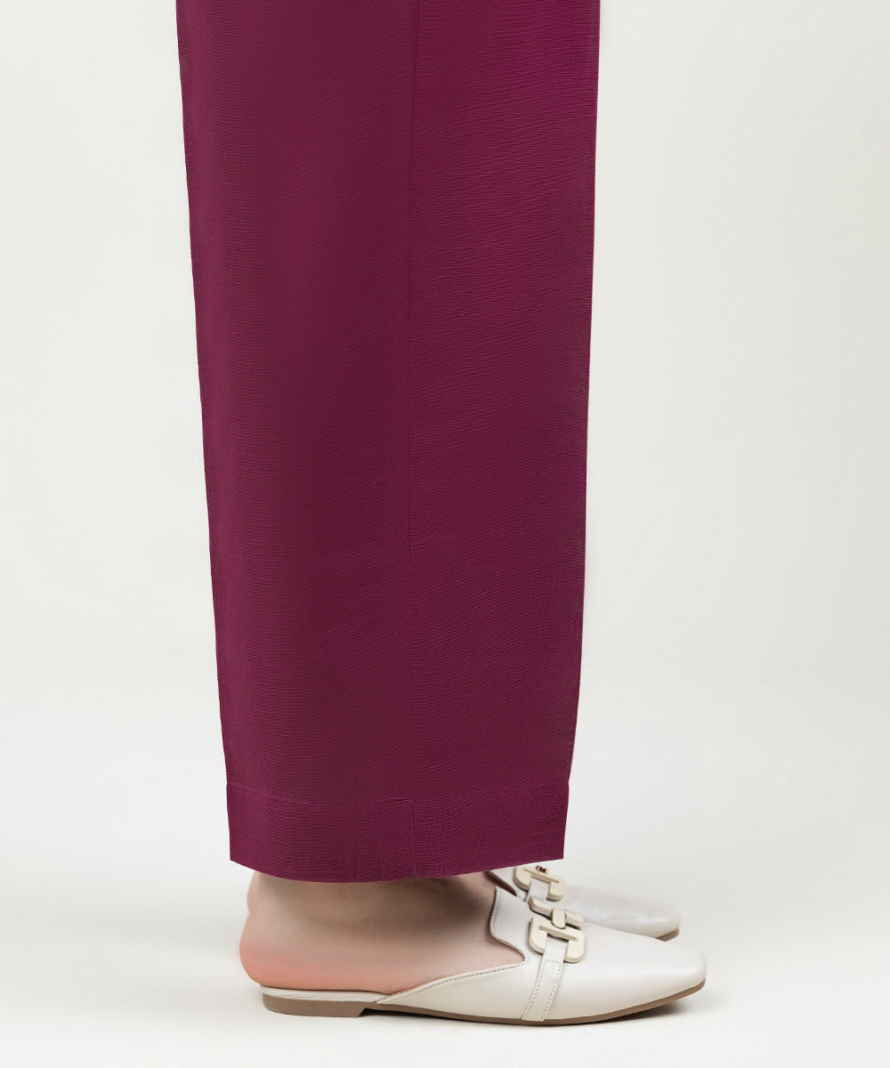 Women's Pret Khaddar Solid Magenta Straight Pants