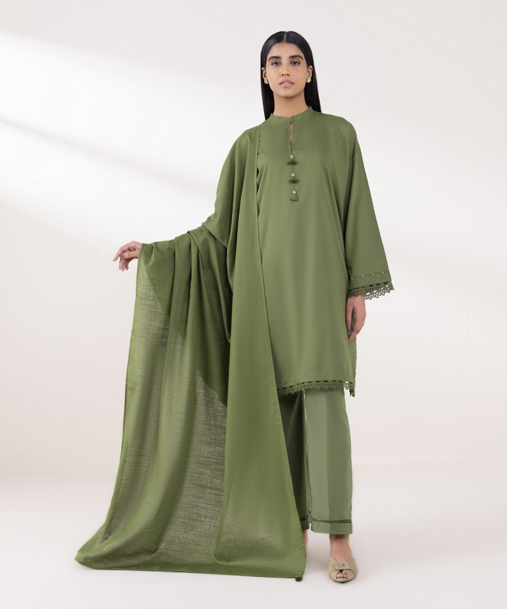 Khaddar Green Solid Dupatta