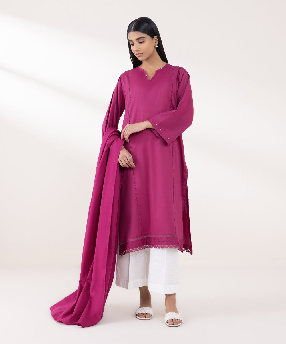 Khaddar Pink Solid Dupatta