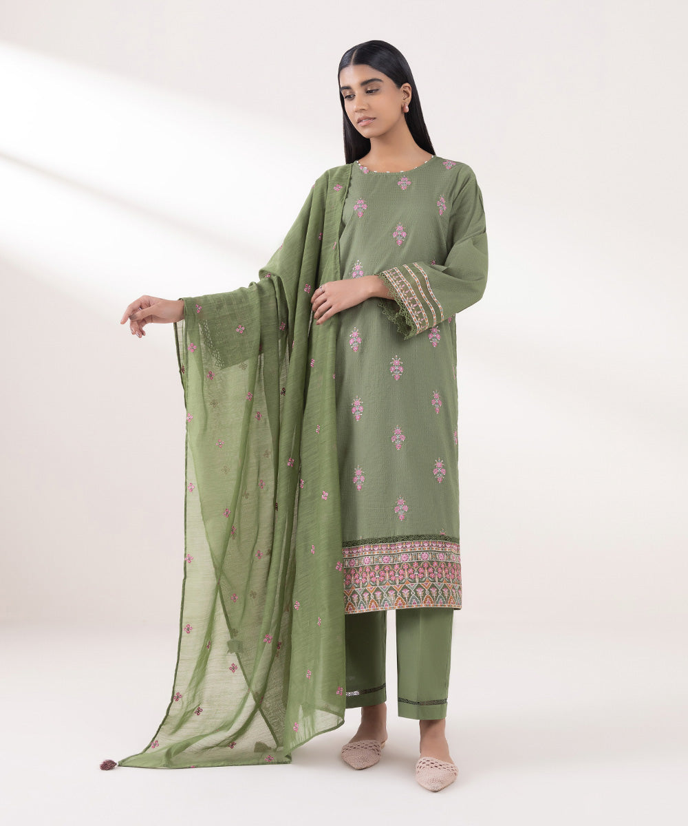 Manar Green Embroidered Dupatta