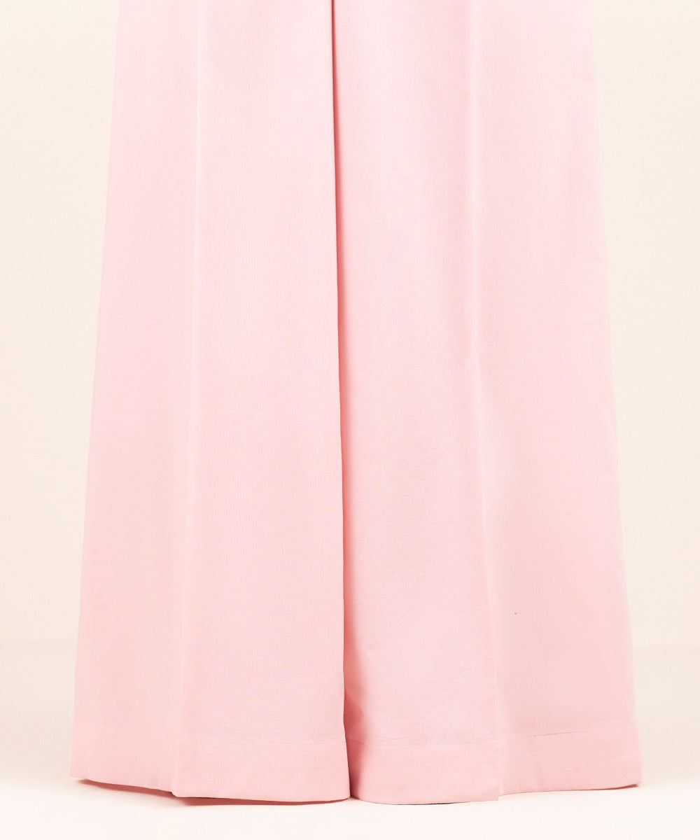 Women's Pret Cotton Viscose Pink Solid Flared Pants