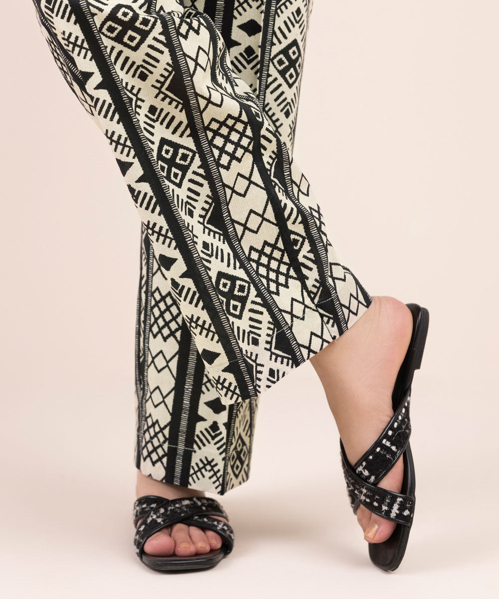 Women's Pret Cambric Black Printed Straight Pants