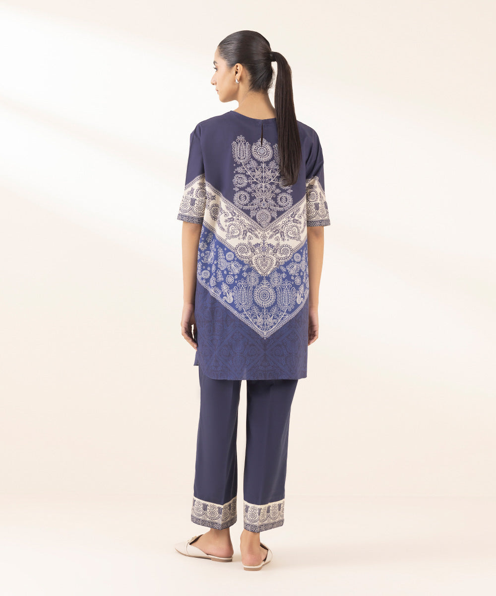 Women's Pret Cambric Printed Blue Kaftan Shirt