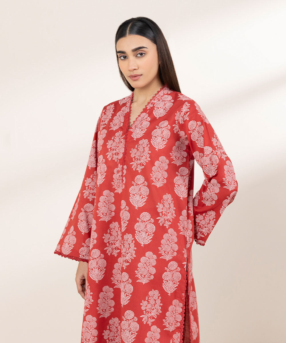 Women's Pret Cross Hatch Printed Red A-Line Shirt