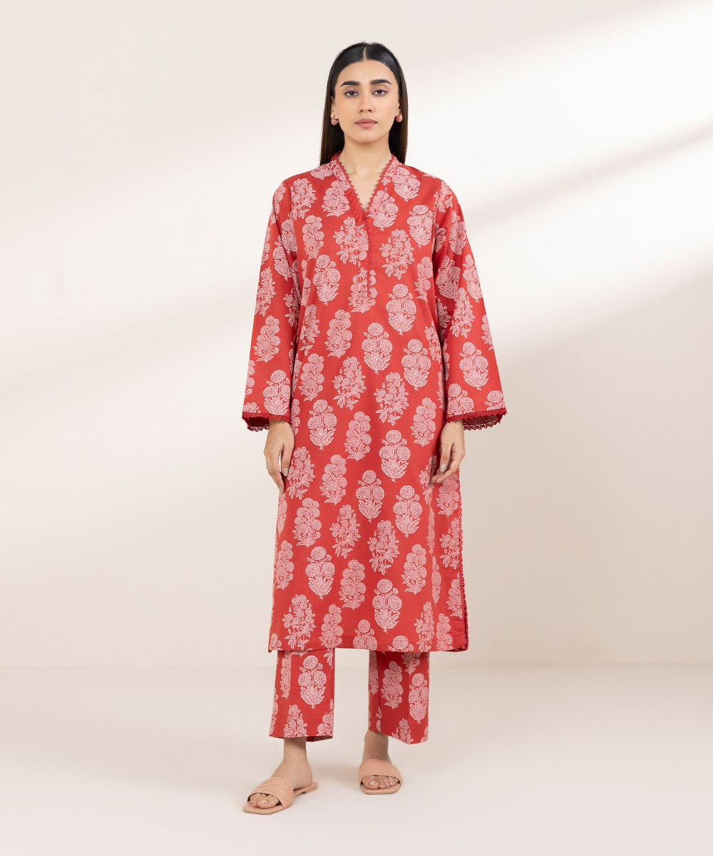 Women's Pret Cross Hatch Printed Red A-Line Shirt