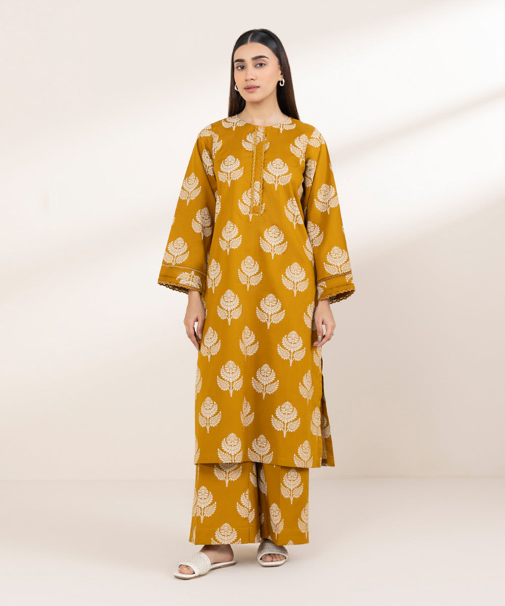 Women's Pret Cross Hatch Printed Yellow A-Line Shirt