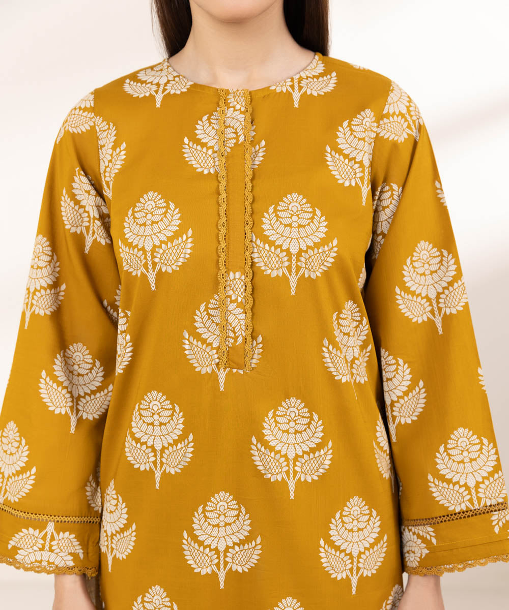 Women's Pret Cross Hatch Printed Yellow A-Line Shirt