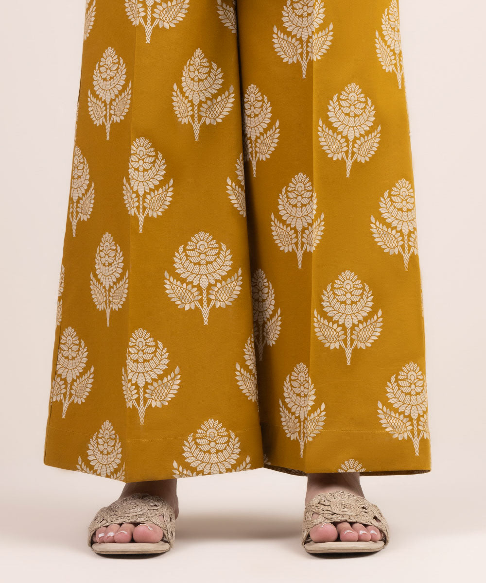 Women's Pret Cambric Yellow Printed Flared Pants