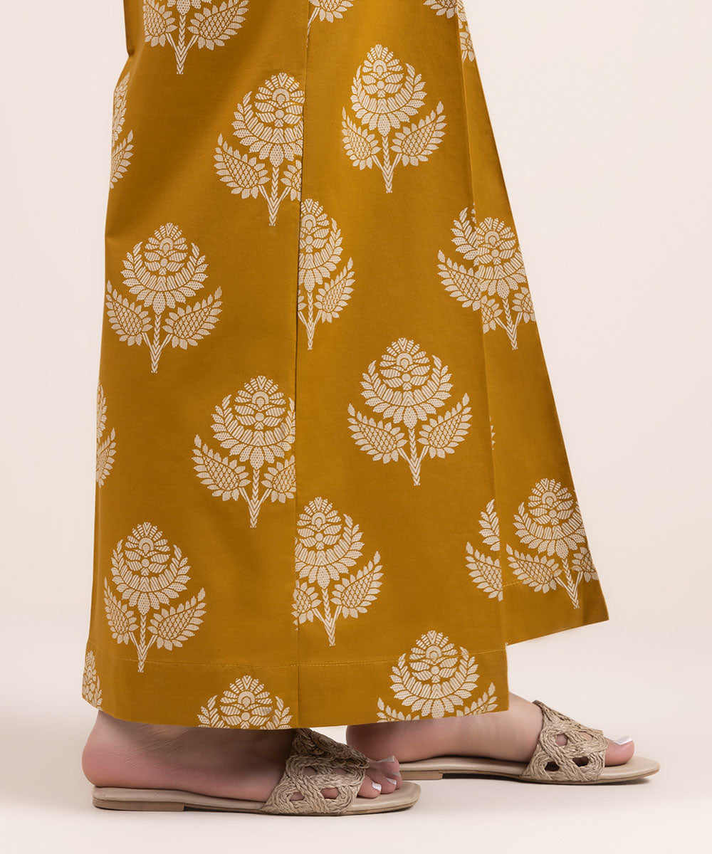 Women's Pret Cambric Yellow Printed Flared Pants