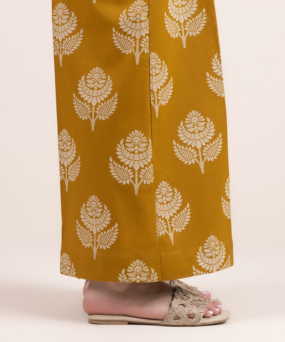 Women's Pret Cambric Yellow Printed Flared Pants