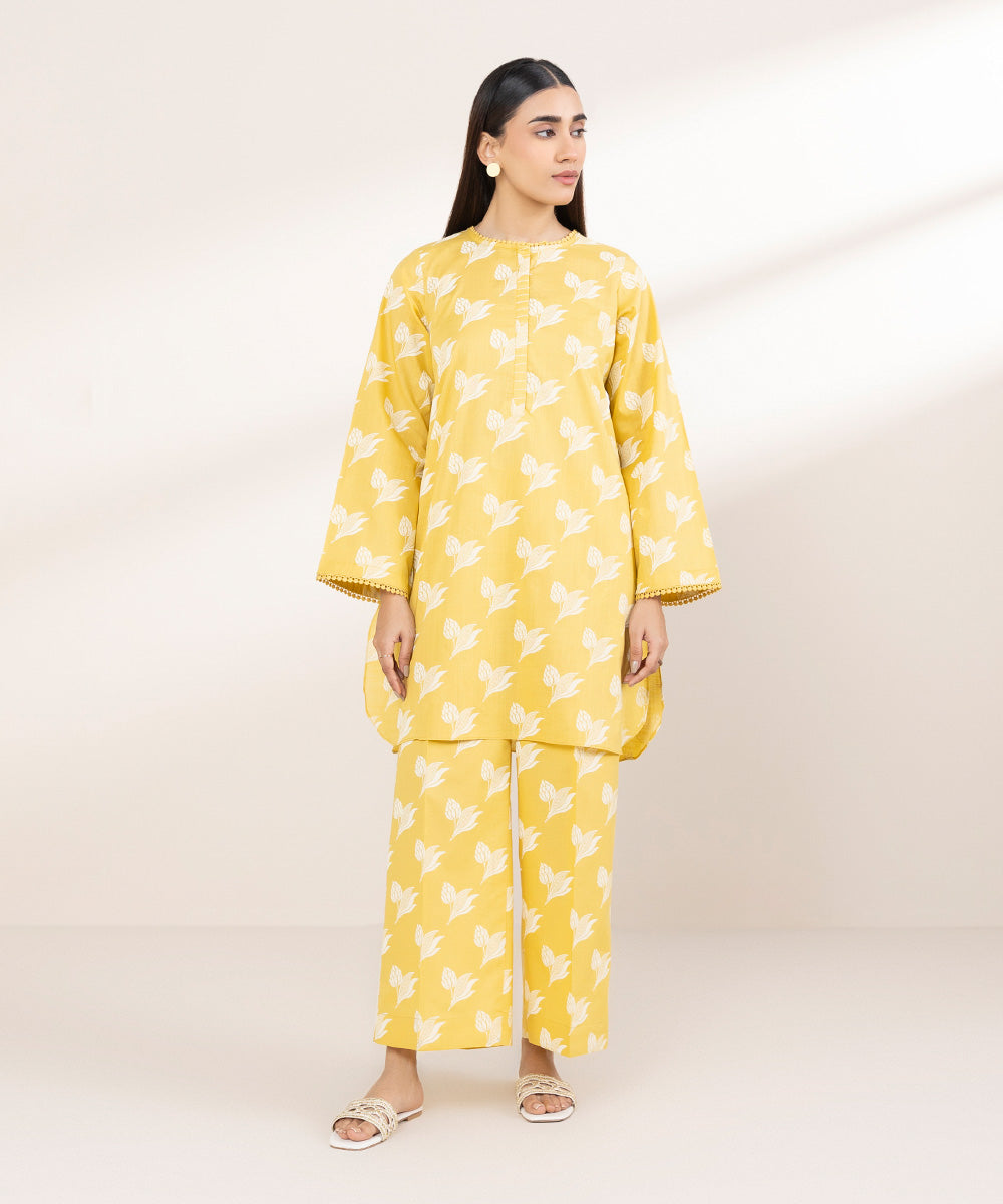 Women's Pret Cross Hatch Printed Yellow A-Line Shirt