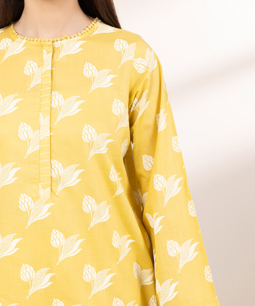 Women's Pret Cross Hatch Printed Yellow A-Line Shirt