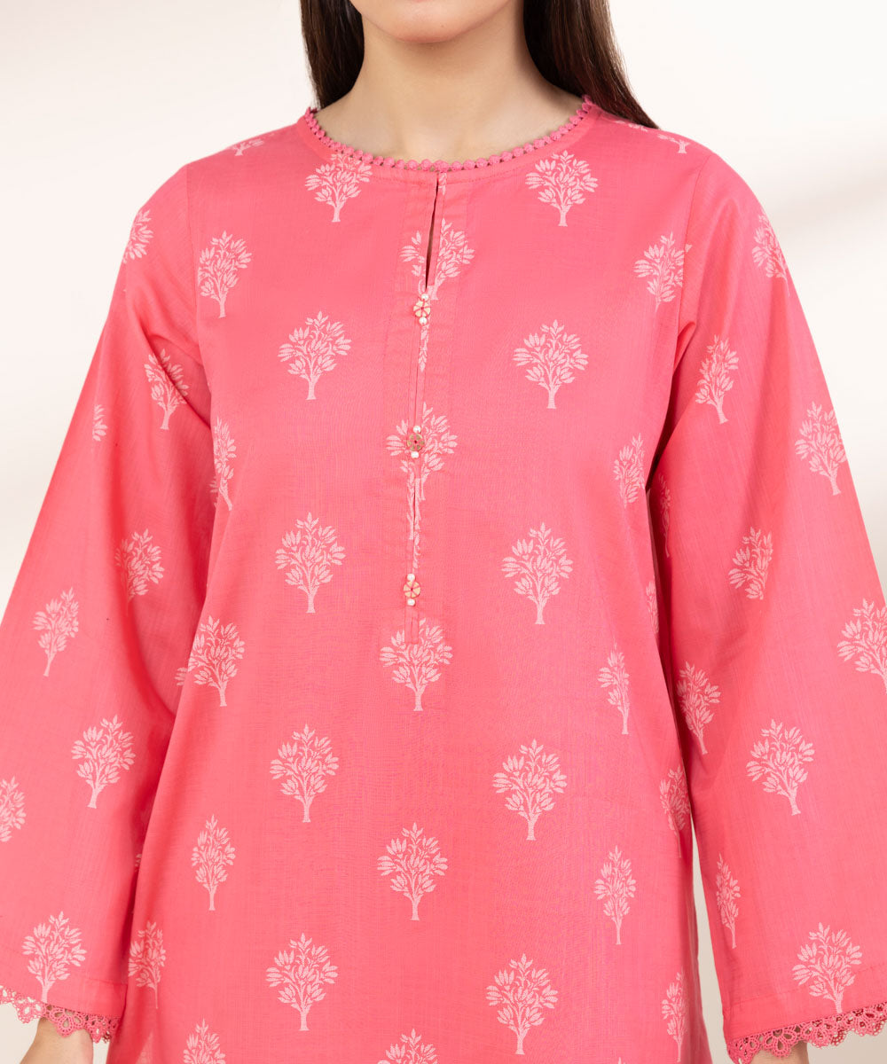 Women's Pret Cross Hatch Printed Pink A-Line Shirt