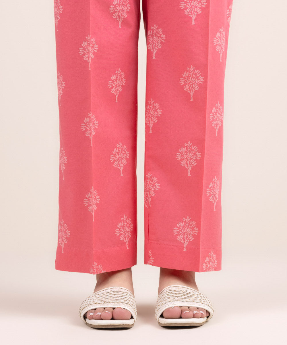 Women's Pret Cambric Pink Printed Straight Pants