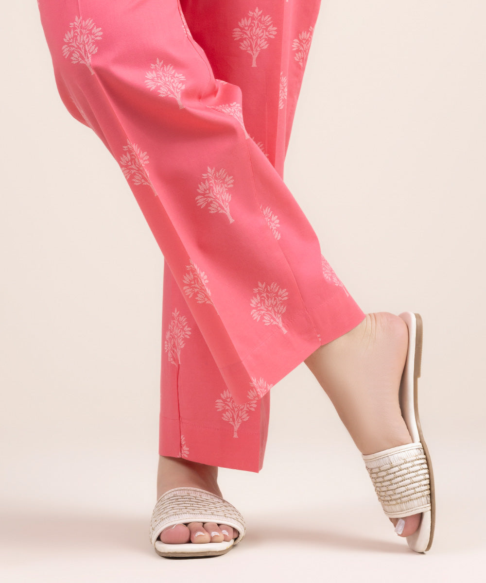 Women's Pret Cambric Pink Printed Straight Pants