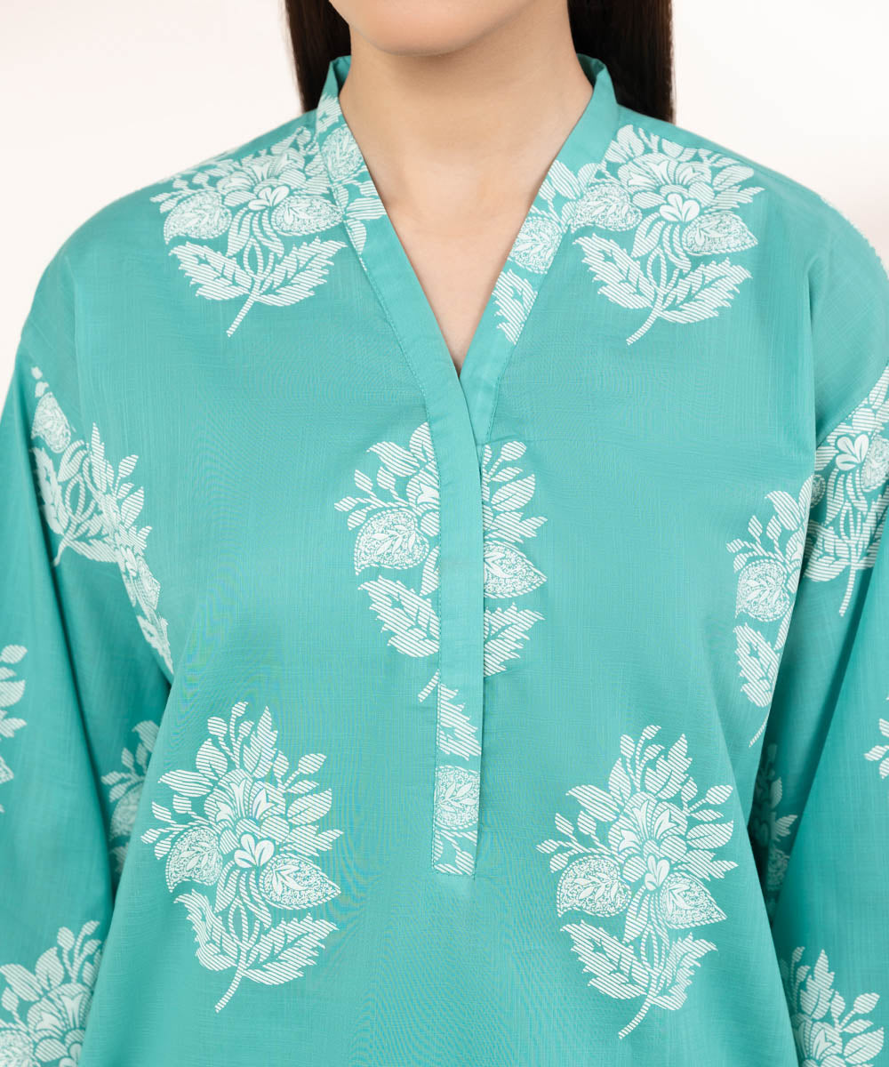 Women's Pret Cross Hatch Printed Green A-Line Shirt