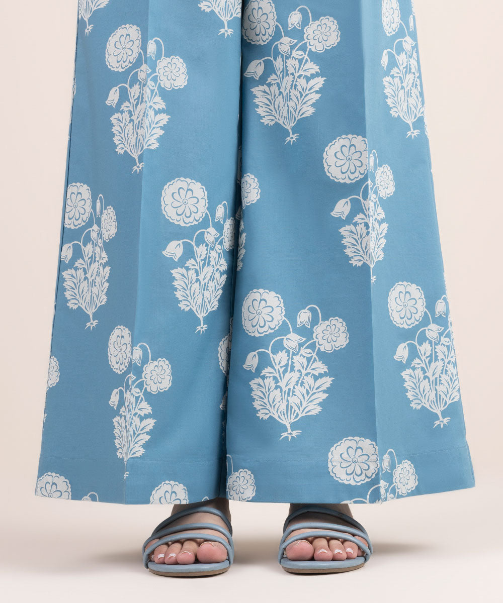 Women's Pret Cambric Blue Printed Flared Pants