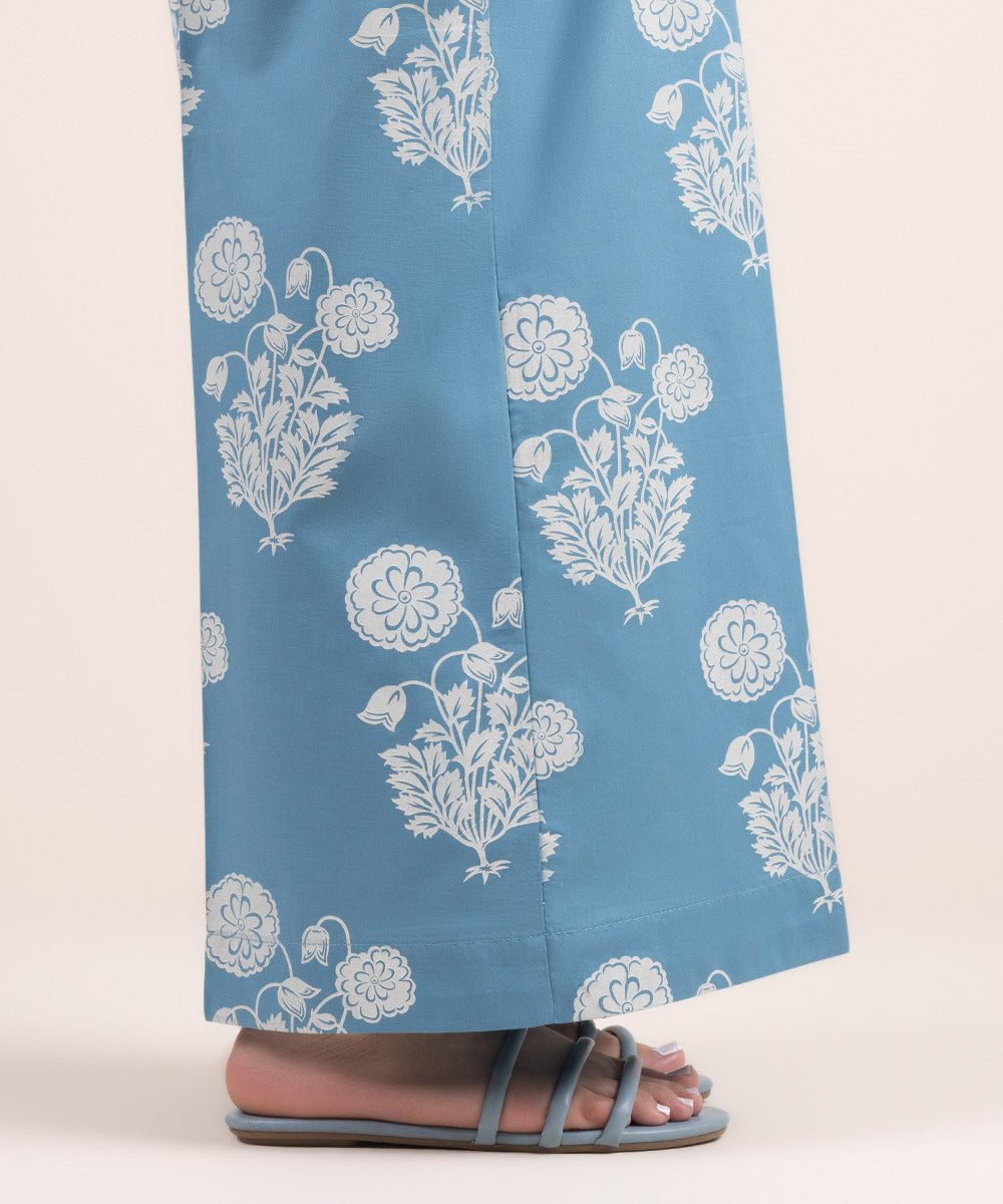 Women's Pret Cambric Blue Printed Flared Pants