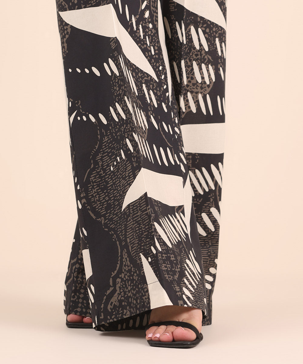 Women's RTW Cambric Black Printed Flared Pants