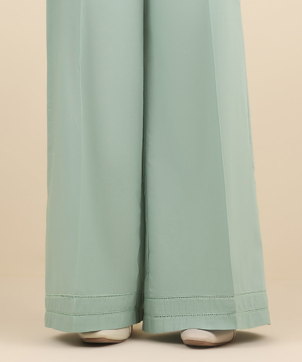 Women's Pret Cambric Blue Solid Flared Pants