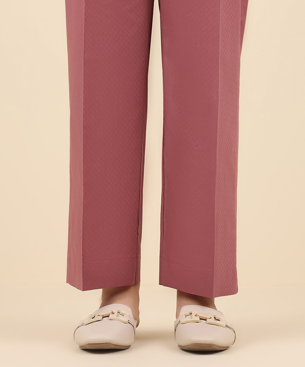 Women's Pret Cambric Pink Solid Straight Pants