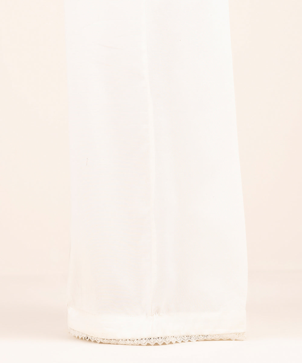 Women's Pret Cotton Viscose Off White Solid Flared Pants