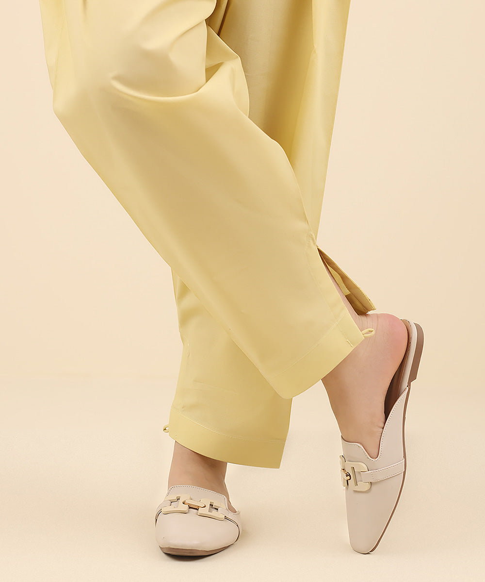 Women's Pret Cambric Yellow Solid Shalwar