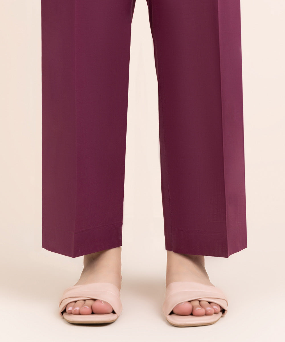 Women's Pret Cross Hatch Purple Solid Straight Pants