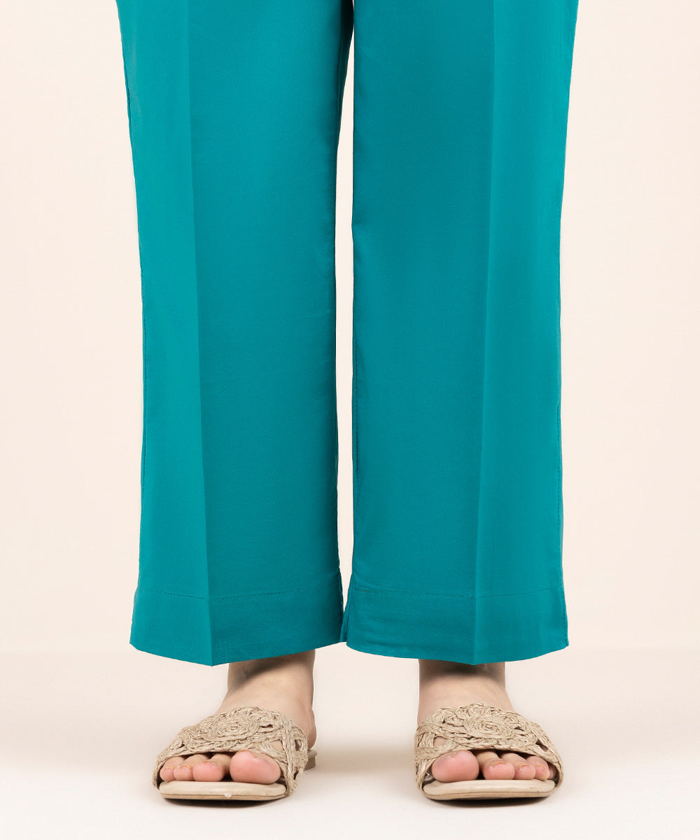 Women's Pret Cross Hatch Blue Solid Straight Pants