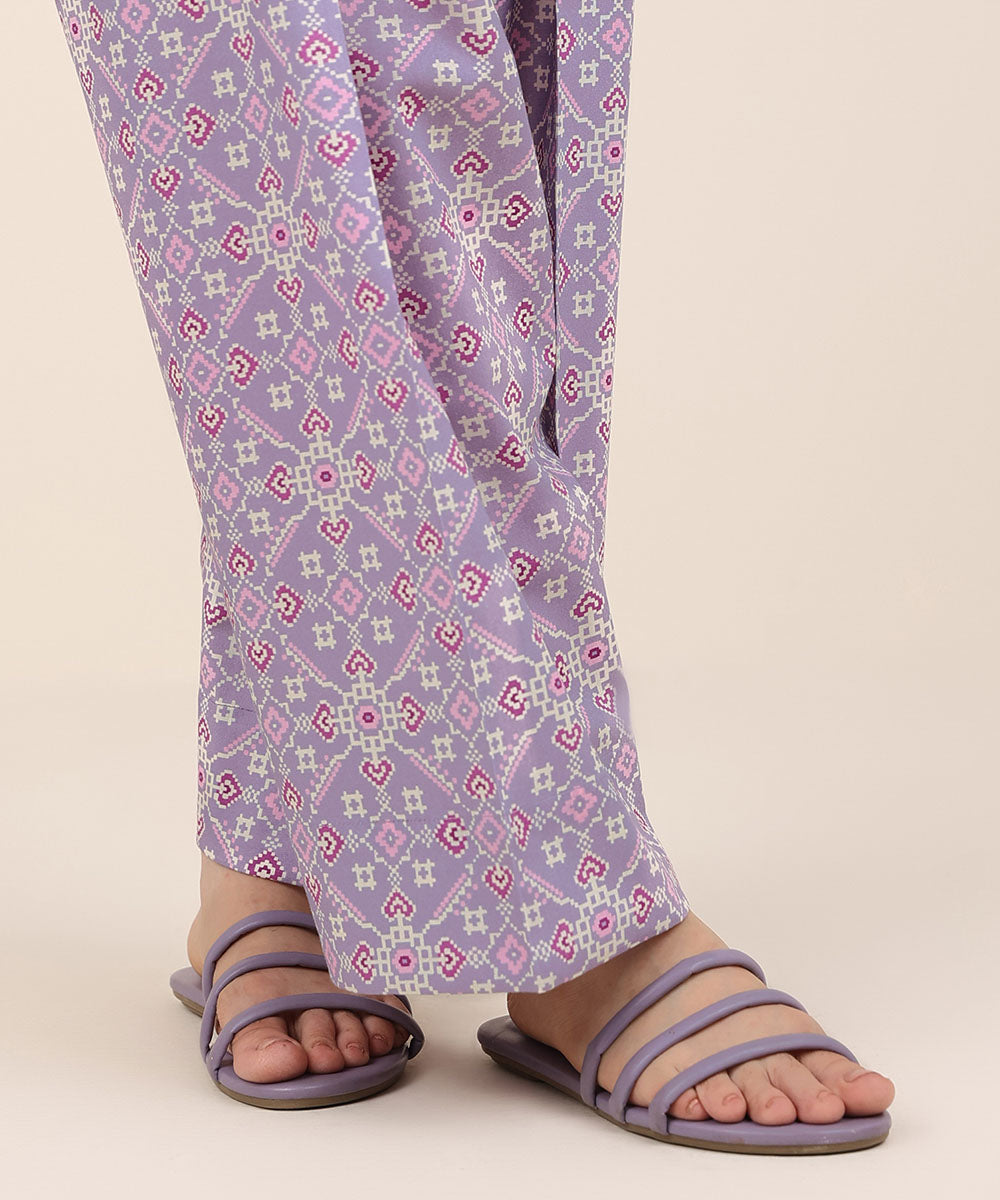 Women's RTW Cotton Viscose Purple Printed Farshi Shalwar