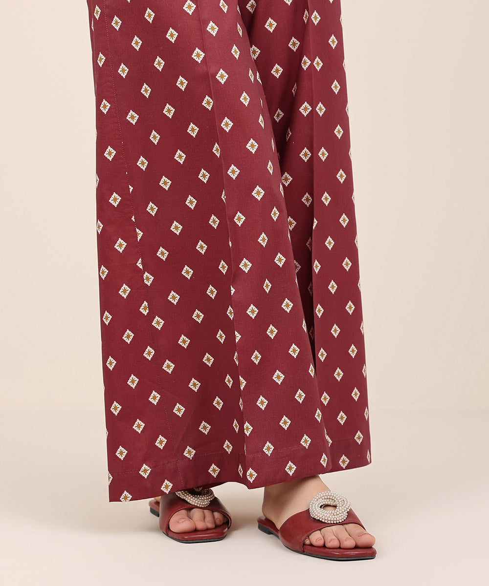 Women's RTW Cotton Viscose Red Printed Flared Pants