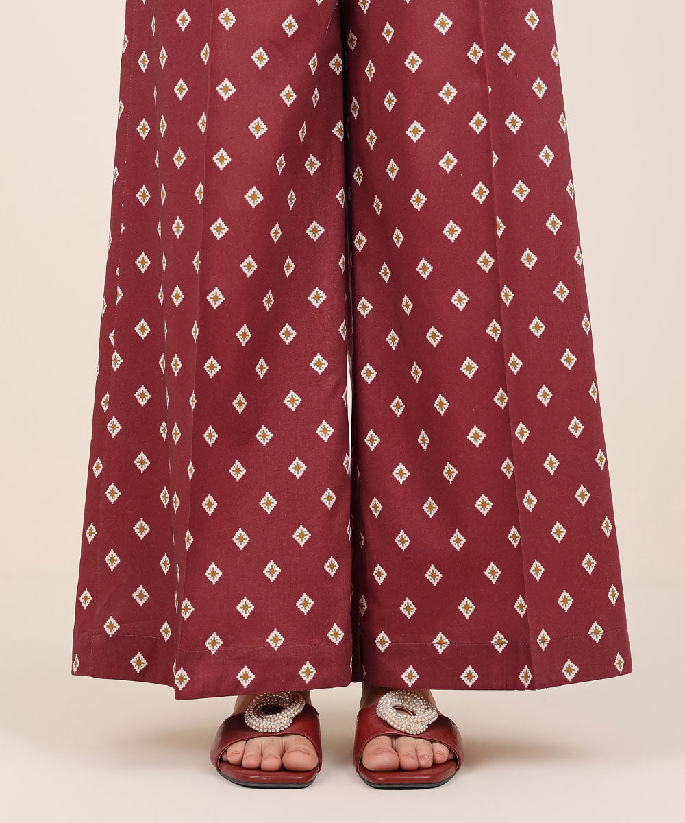 Women's RTW Cotton Viscose Red Printed Flared Pants