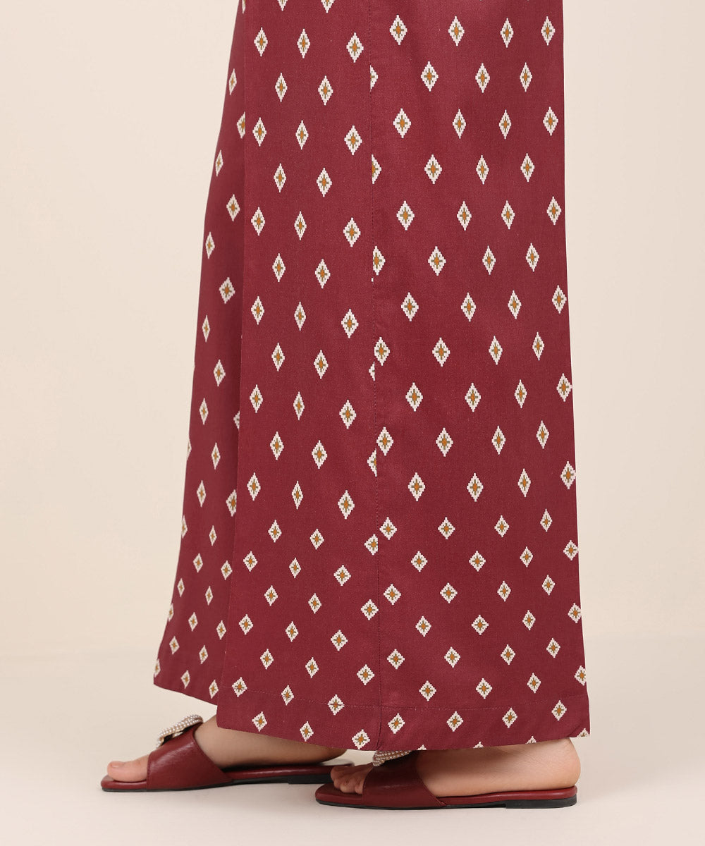 Women's RTW Cotton Viscose Red Printed Flared Pants