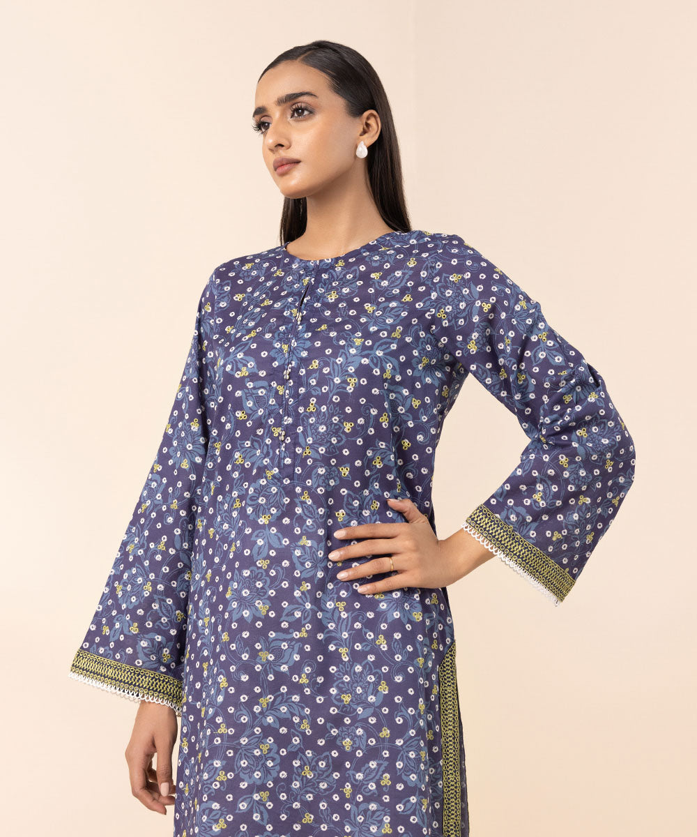 Women's Pret Lawn Blue Embroidered Straight Shirt