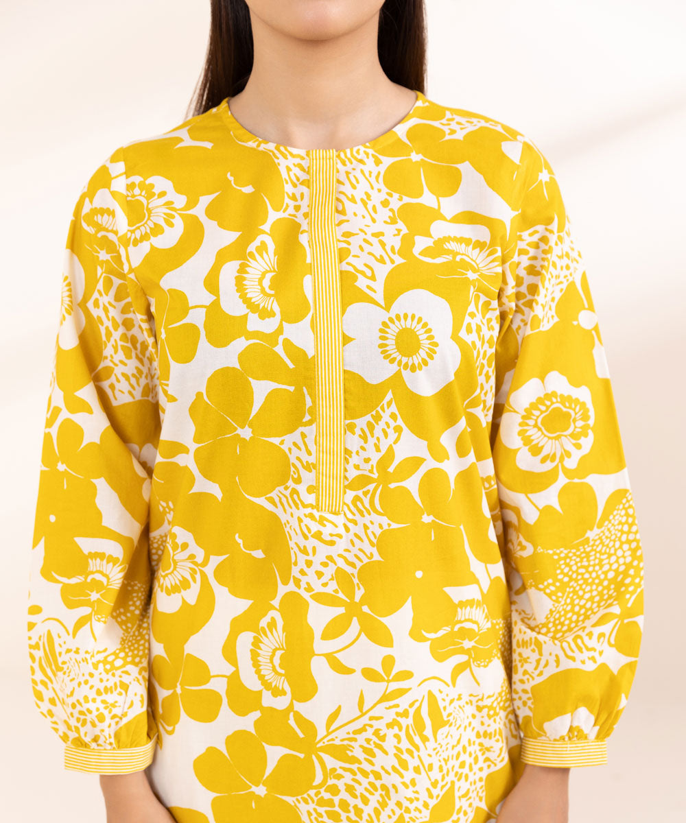 Women's Pret Cambric Yellow Printed A-Line Shirt