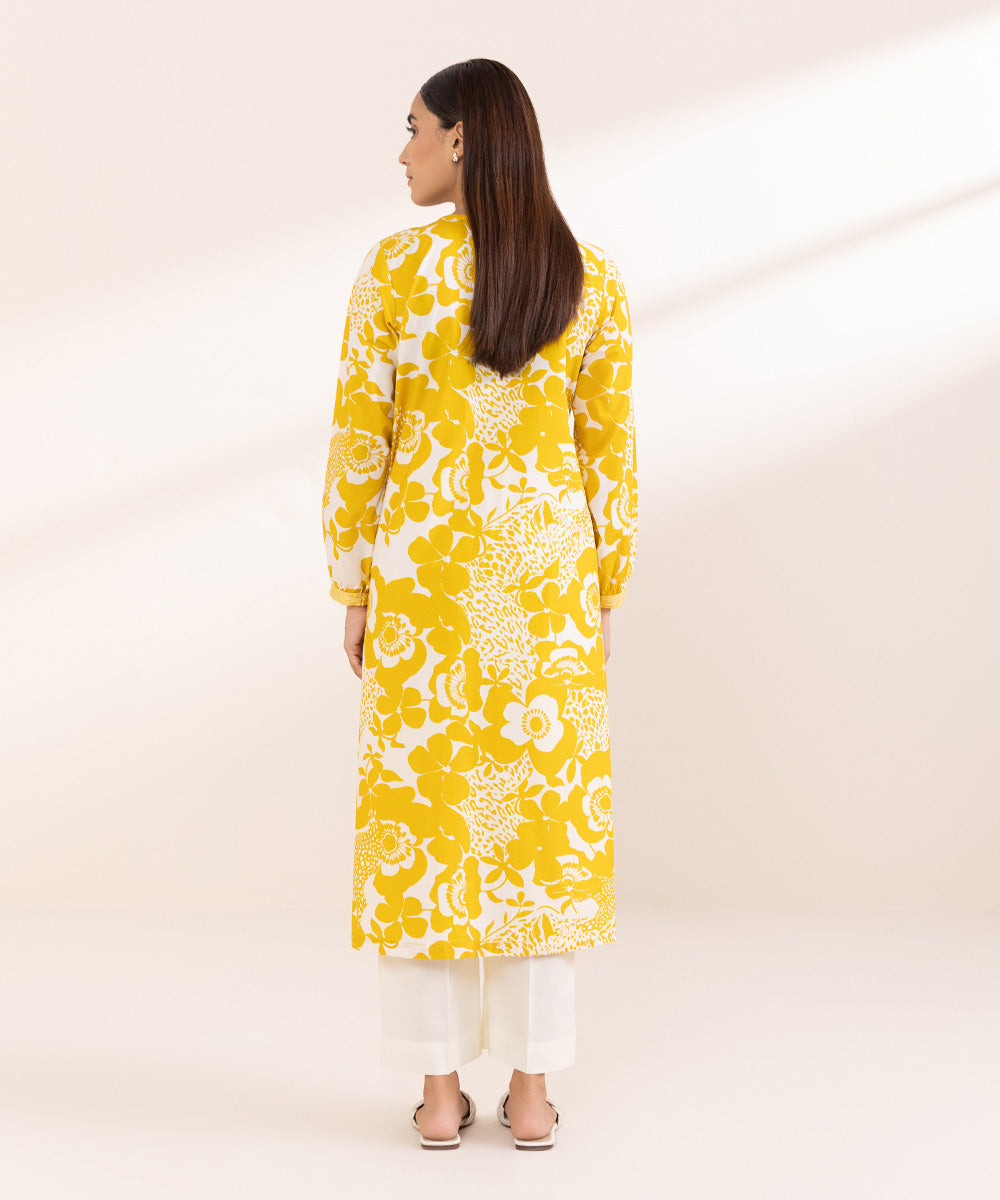 Women's Pret Cambric Yellow Printed A-Line Shirt