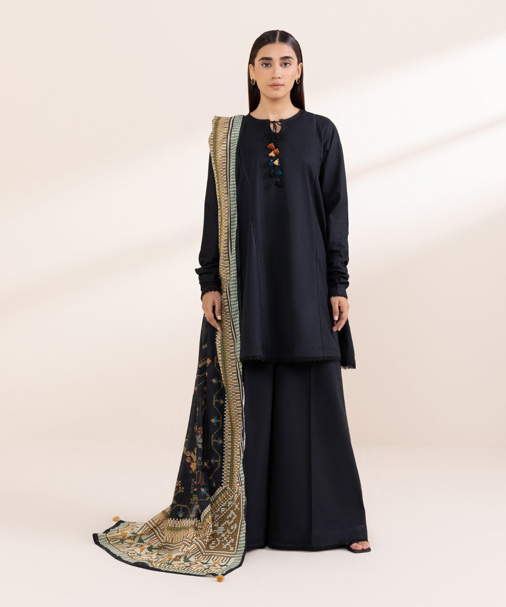 Textured Voile Black Printed Dupatta