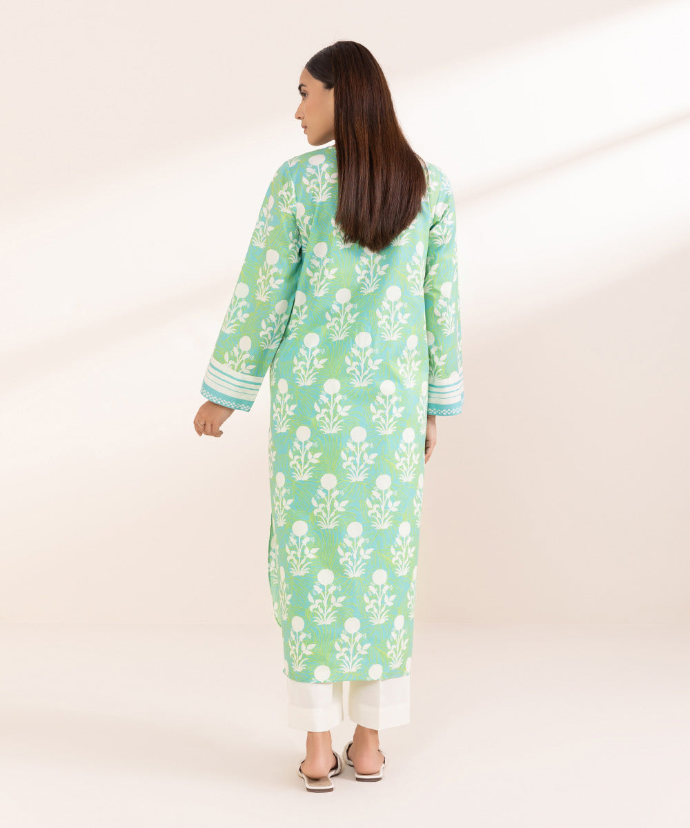 Women's Pret Cambric Green Printed A-Line Shirt