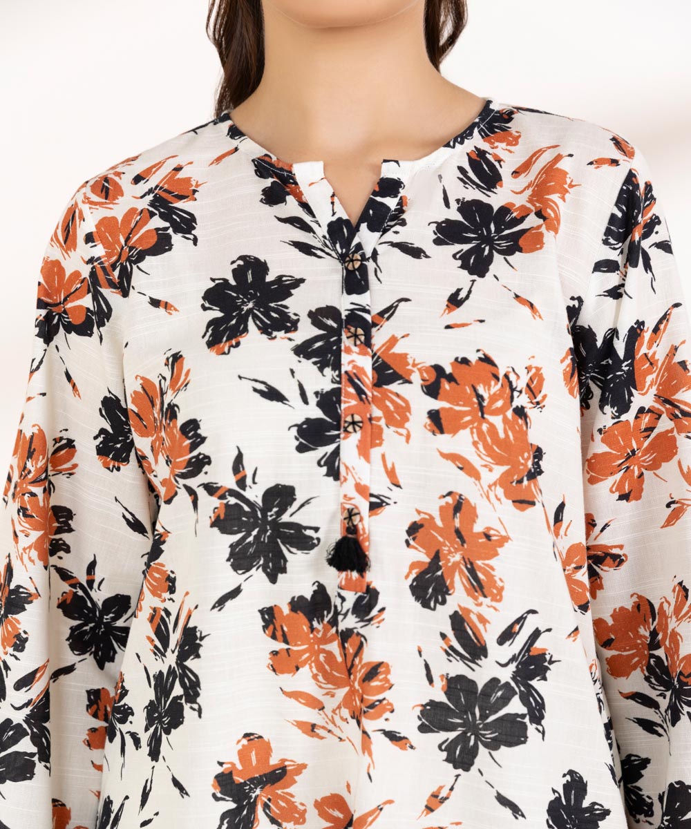 Women's Pret Khaddar Printed White A-Line Shirt