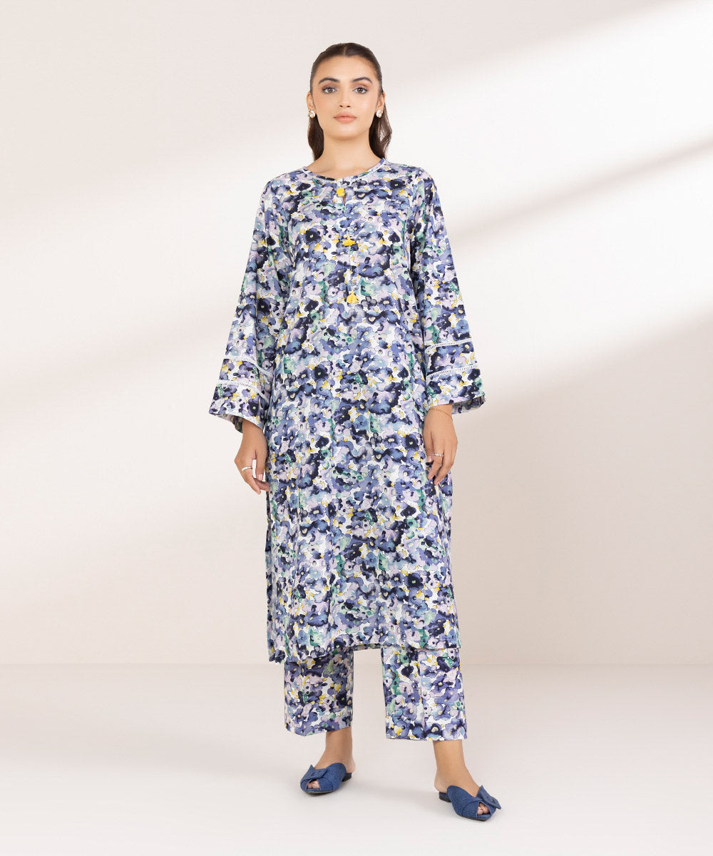 Women's Pret Khaddar Printed Blue A-Line Shirt